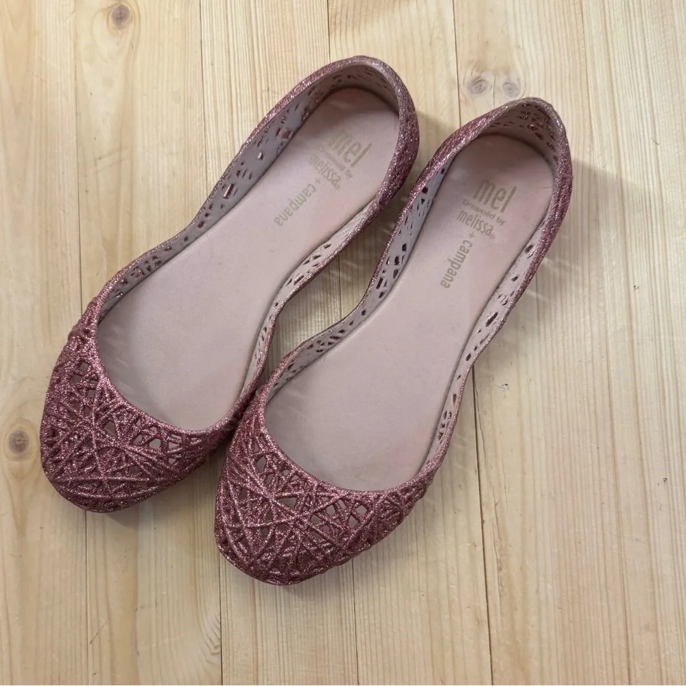 Melissa Campana Glitter Ballet Flats Girls Size 2 Pink Jelly Shoes Balletcore